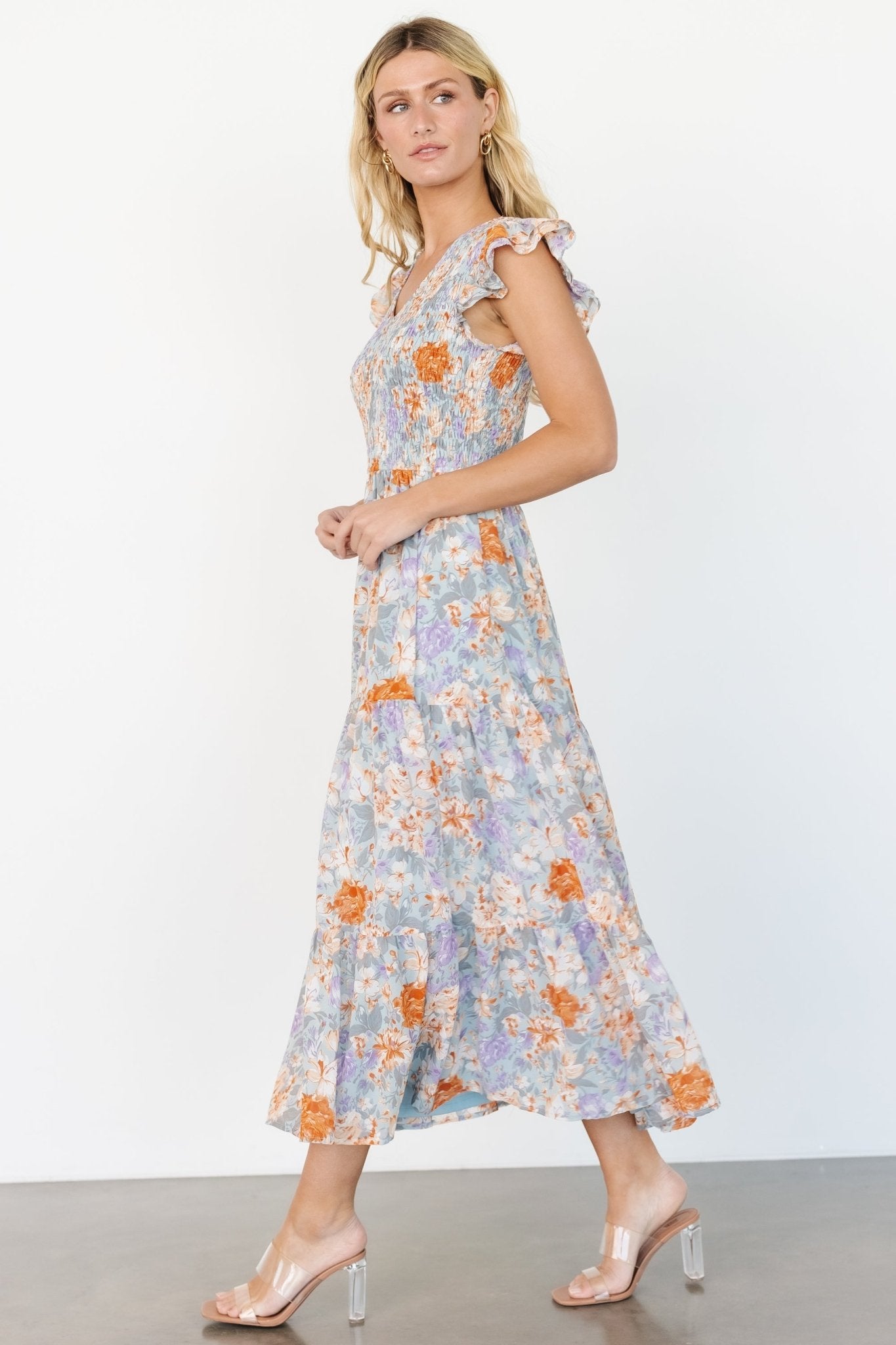 Arla Smocked Maxi Dress | Light Blue Floral - Baltic Born