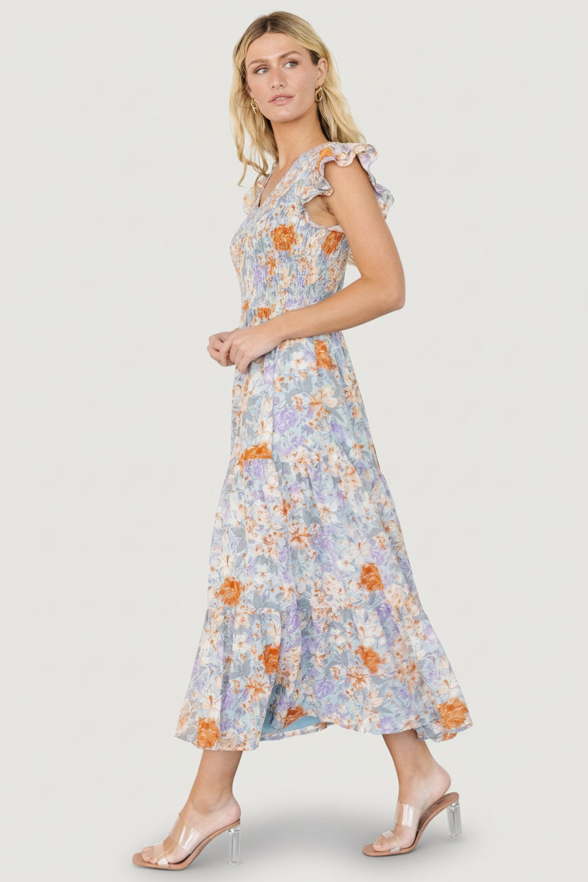 Arla Smocked Maxi Dress | Light Blue Floral