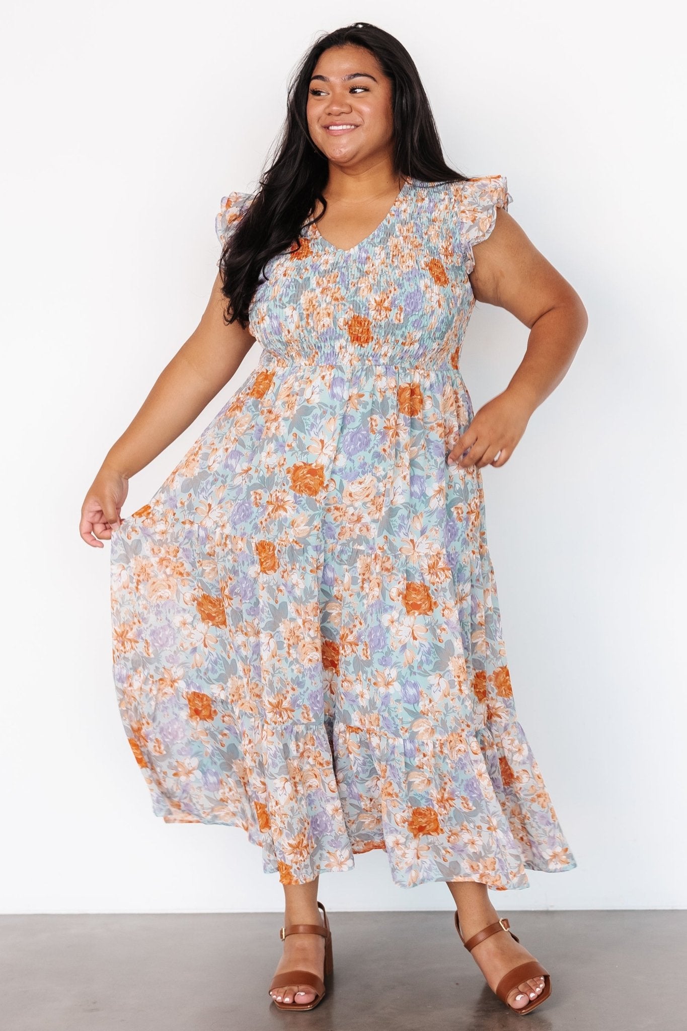 Arla Smocked Maxi Dress | Light Blue Floral - Baltic Born