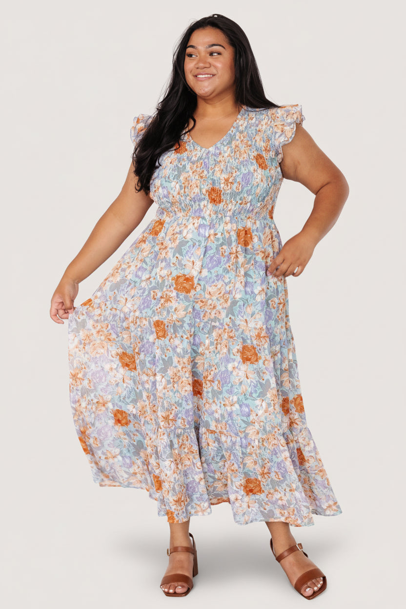 Smock Maxi Dress Blue Floral