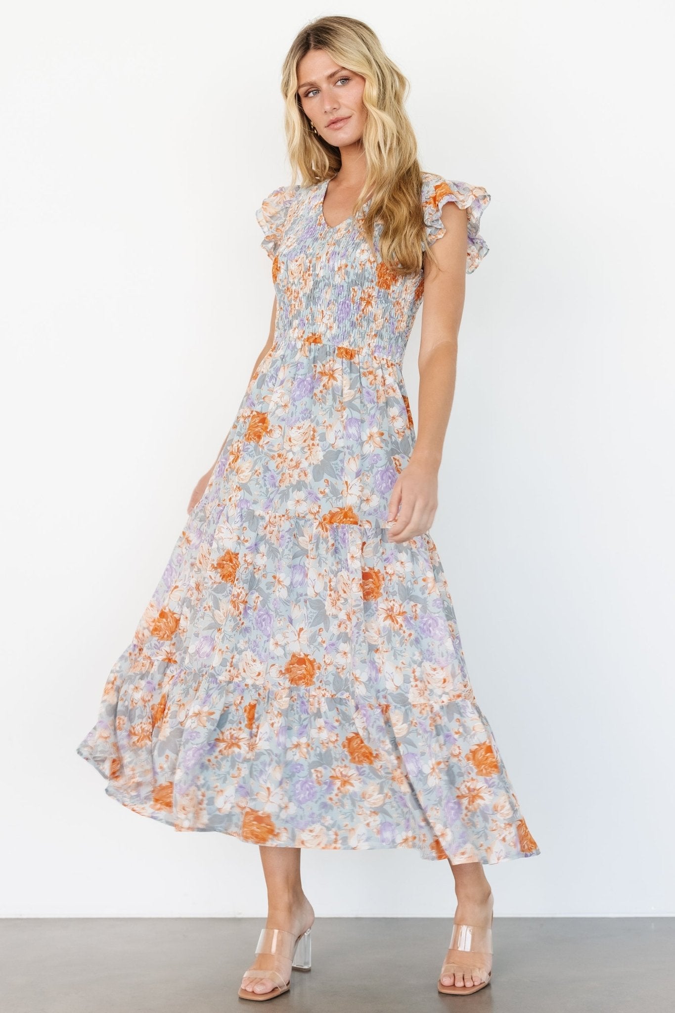 Arla Smocked Maxi Dress | Light Blue Floral - Baltic Born