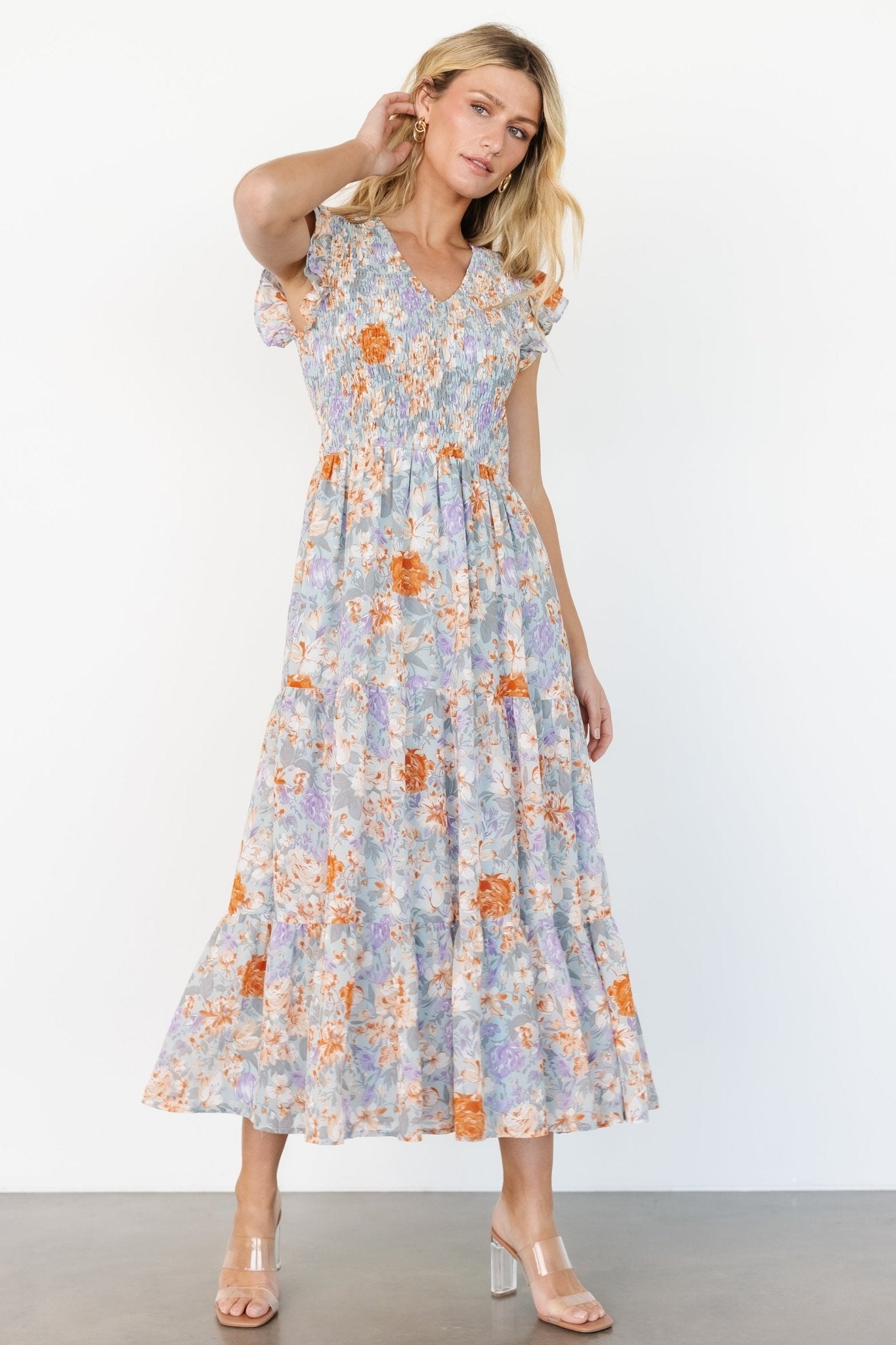 Arla Smocked Maxi Dress | Light Blue Floral - Baltic Born