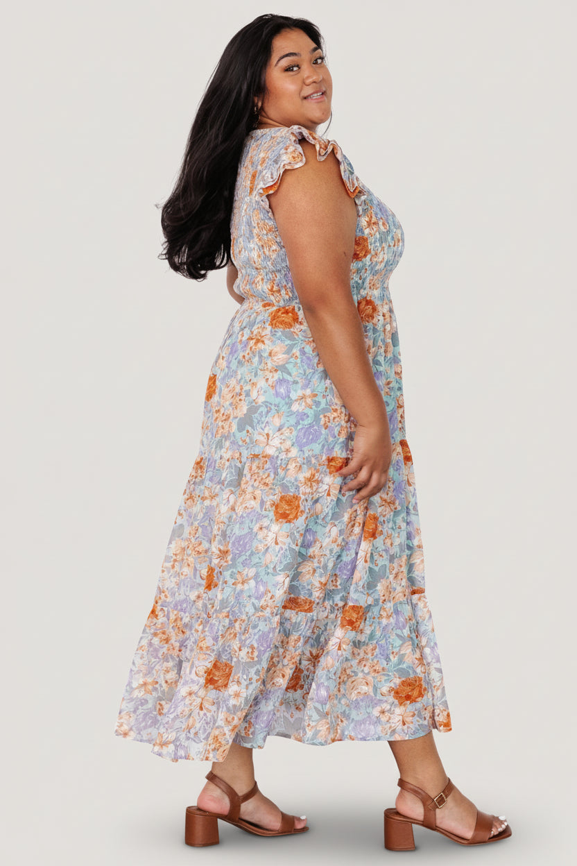 Arla Smocked Maxi Dress | Light Blue Floral