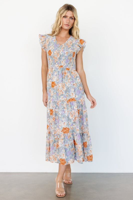 Arla Smocked Maxi Dress | Light Blue Floral - Baltic Born