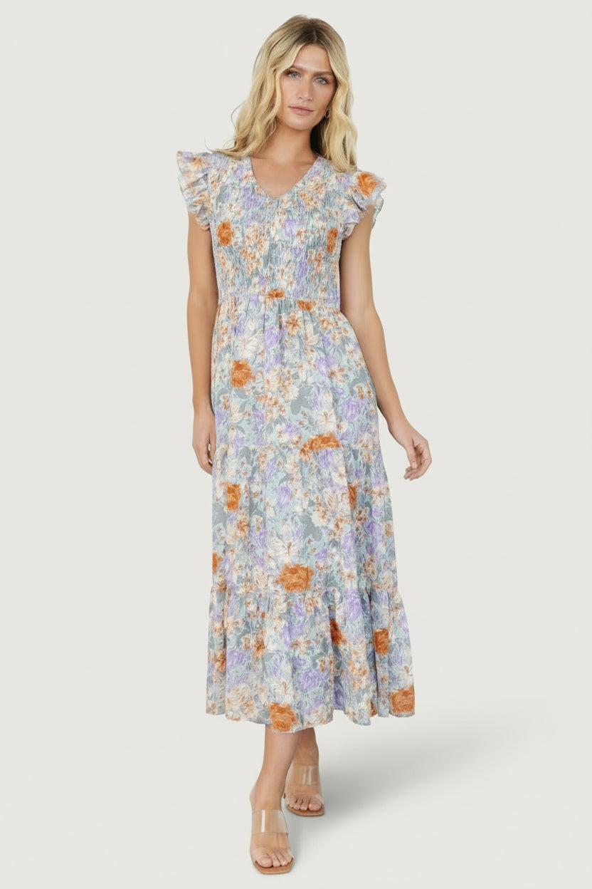 Arla Smocked Maxi Dress | Light Blue Floral
