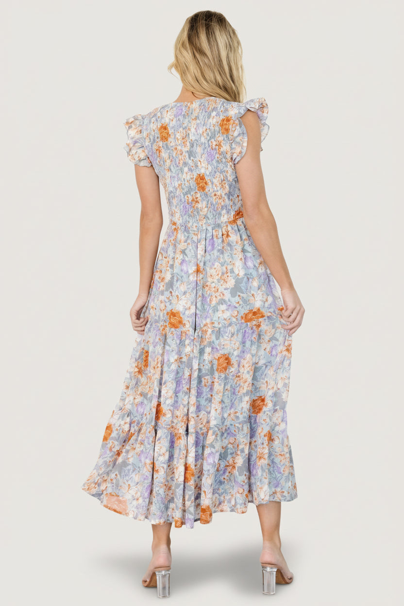 Arla Smocked Maxi Dress | Light Blue Floral