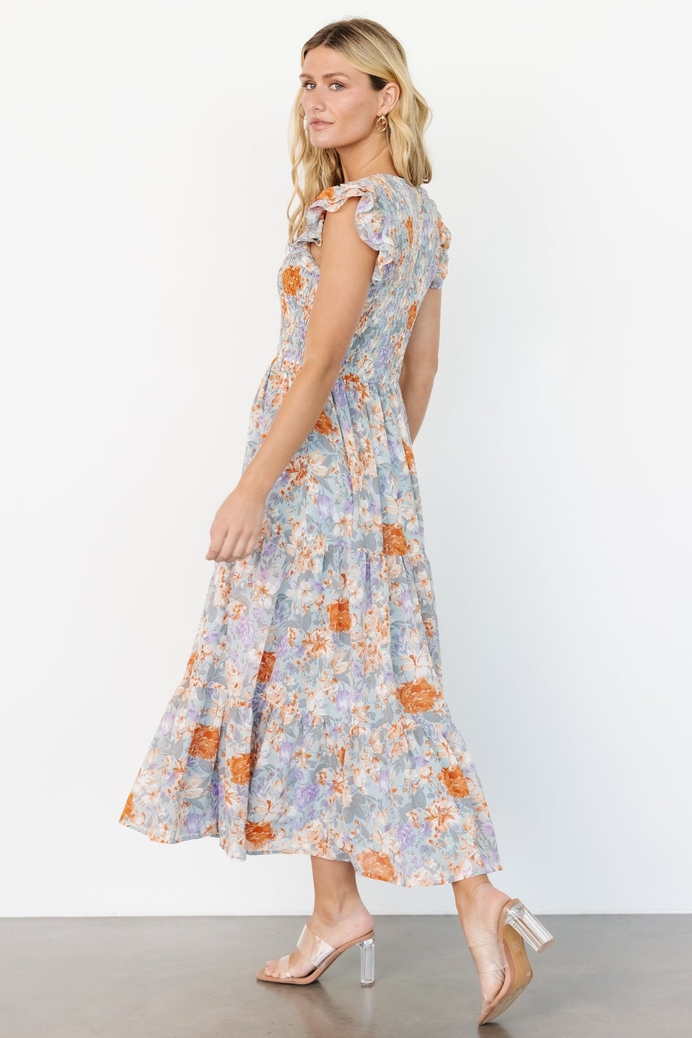 Arla Smocked Maxi Dress | Light Blue Floral - Baltic Born