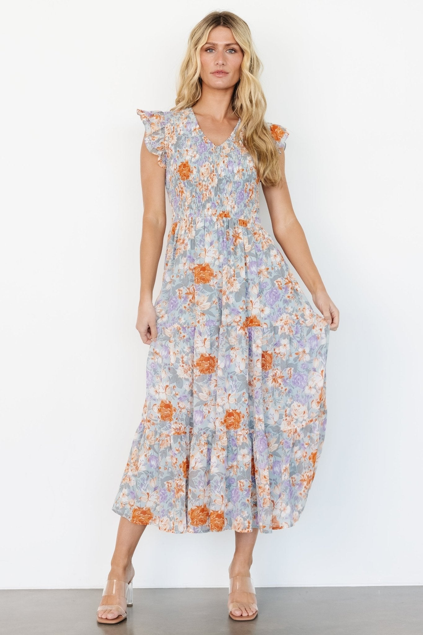 Arla Smocked Maxi Dress | Light Blue Floral - Baltic Born