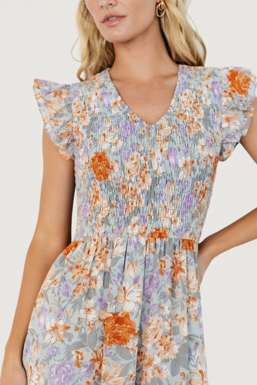 Arla Smocked Maxi Dress | Light Blue Floral