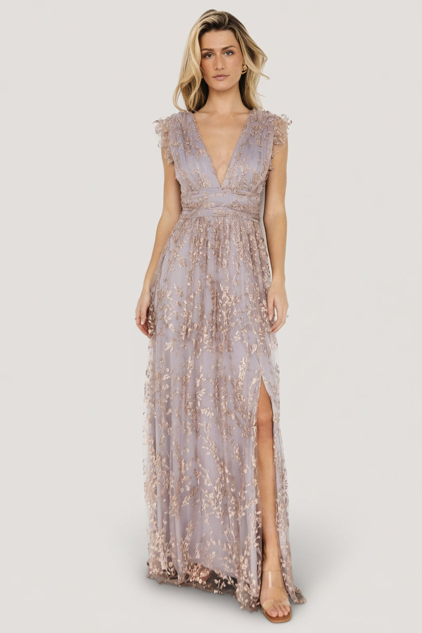 Baltic Born Womens Arlene Shimmer Gown | Dusty Lilac + Rose | Size: Large Baltic Born Womens Arlene Shimmer Gown | Dusty Lilac + Rose | Size: Large