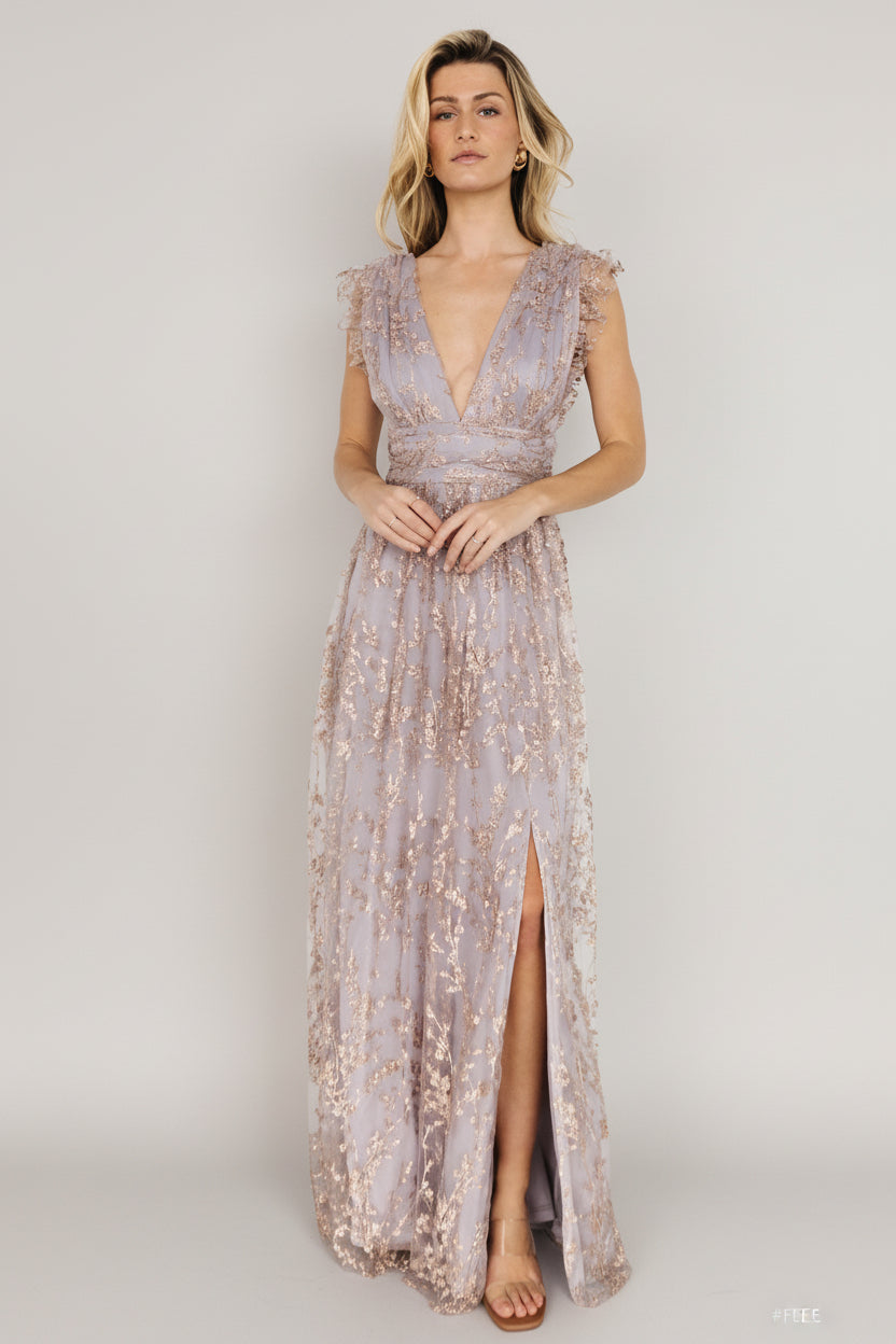 Baltic Born Womens Arlene Shimmer Gown | Dusty Lilac + Rose | Size: Large Baltic Born Womens Arlene Shimmer Gown | Dusty Lilac + Rose | Size: Large