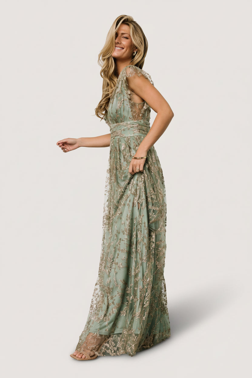 Arlene Shimmer Gown | Sage + Gold Arlene Shimmer Gown | Sage + Gold