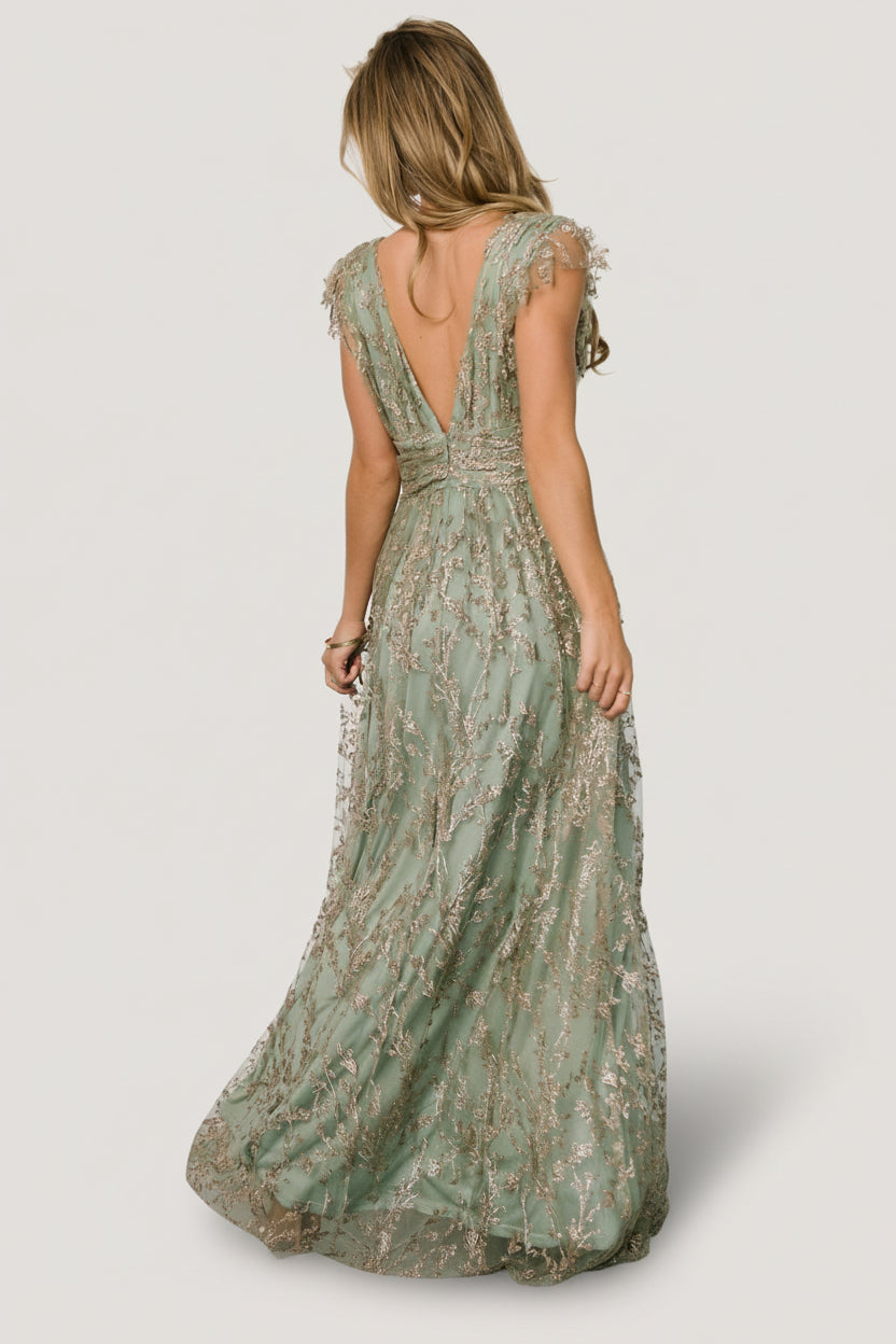 Baltic Born Womens Arlene Shimmer Gown | Sage + Gold