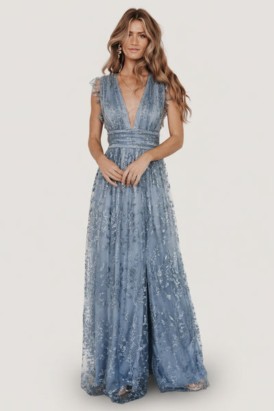 Baltic Born Womens Arlene Shimmer Gown | Winter Blue
