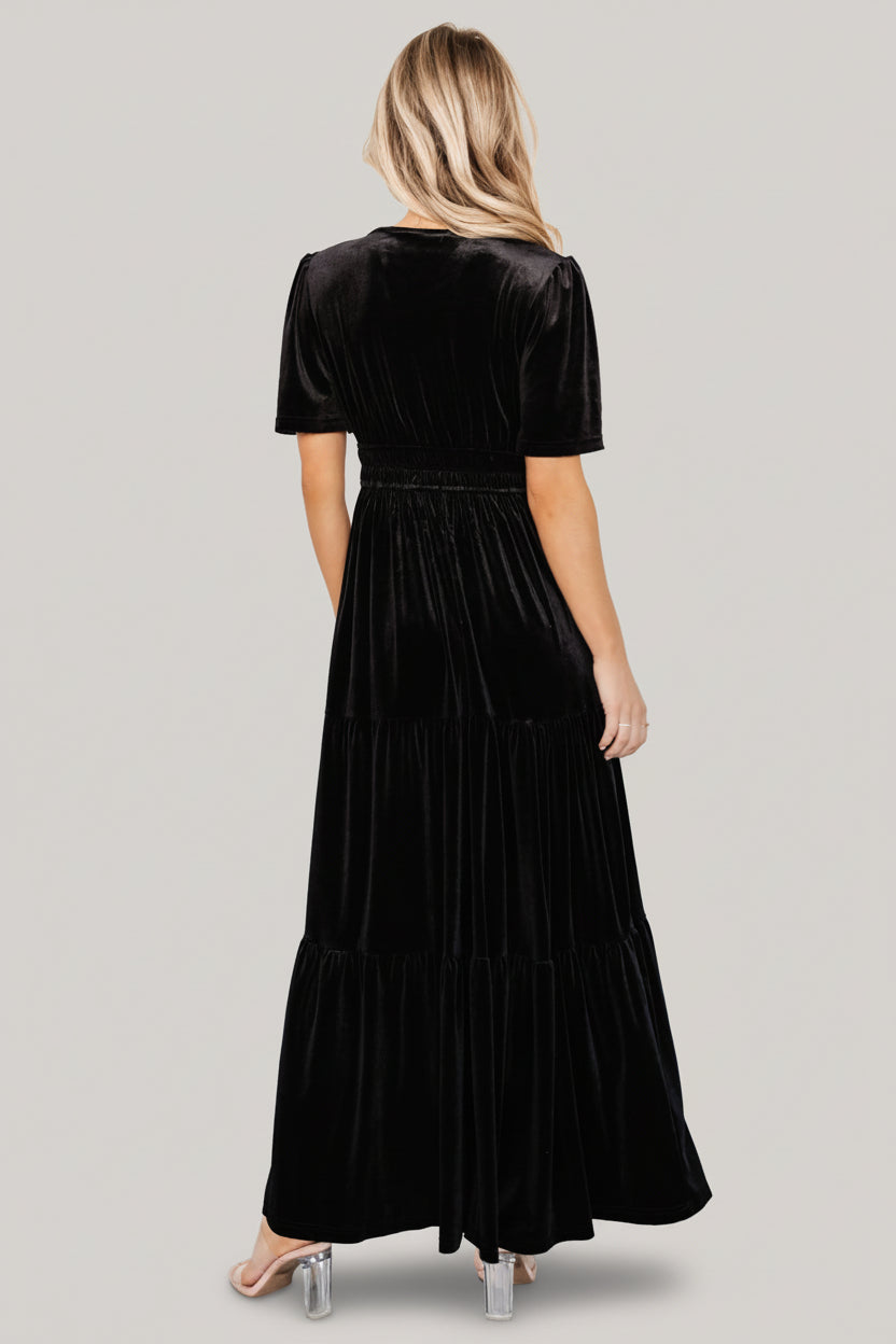 Baltic Born Womens Artemis Velvet Maxi Dress | Black