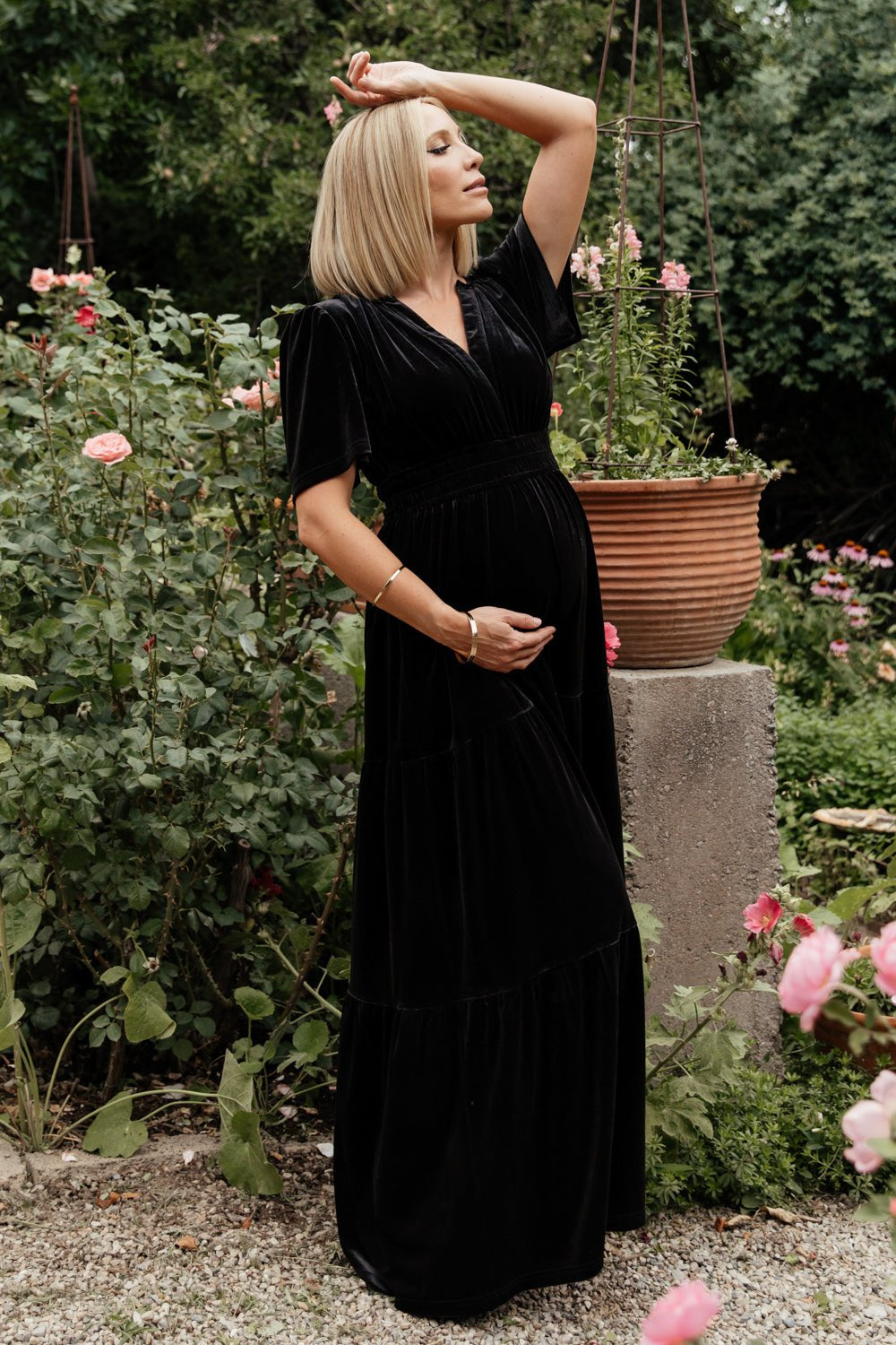 Baltic Born Womens Artemis Velvet Maxi Dress | Black