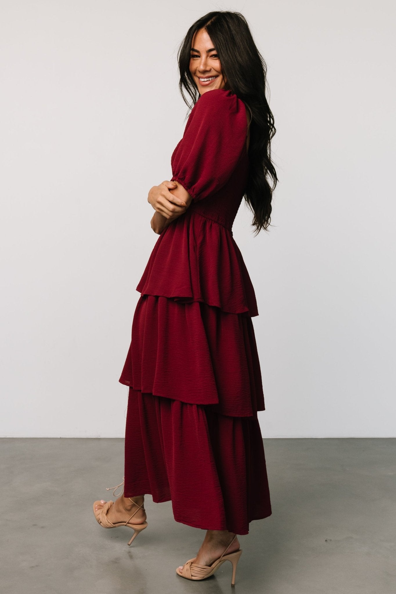 Ashbourne Tiered Dress | Burgundy - Baltic Born