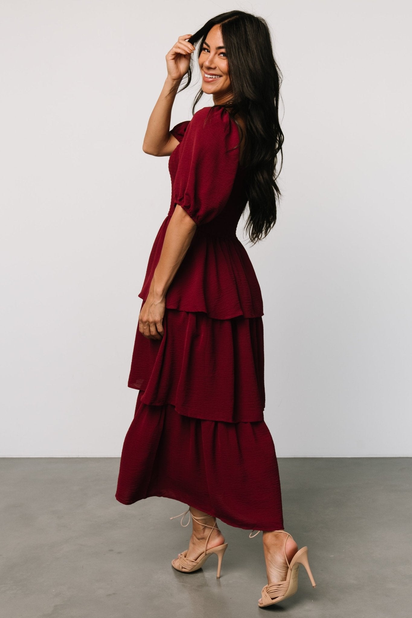 Ashbourne Tiered Dress | Burgundy - Baltic Born