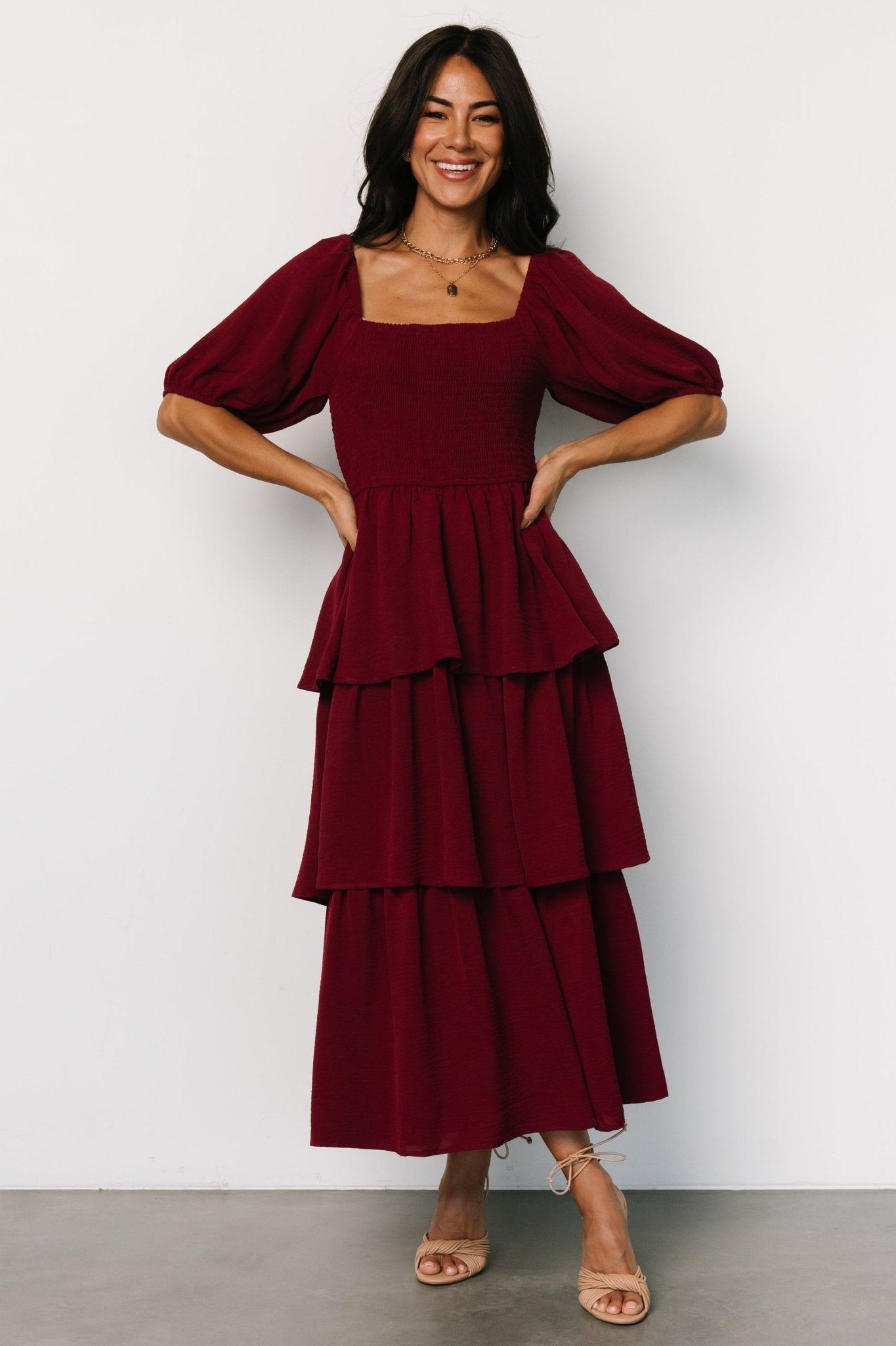 Ashbourne Tiered Dress | Burgundy - Baltic Born