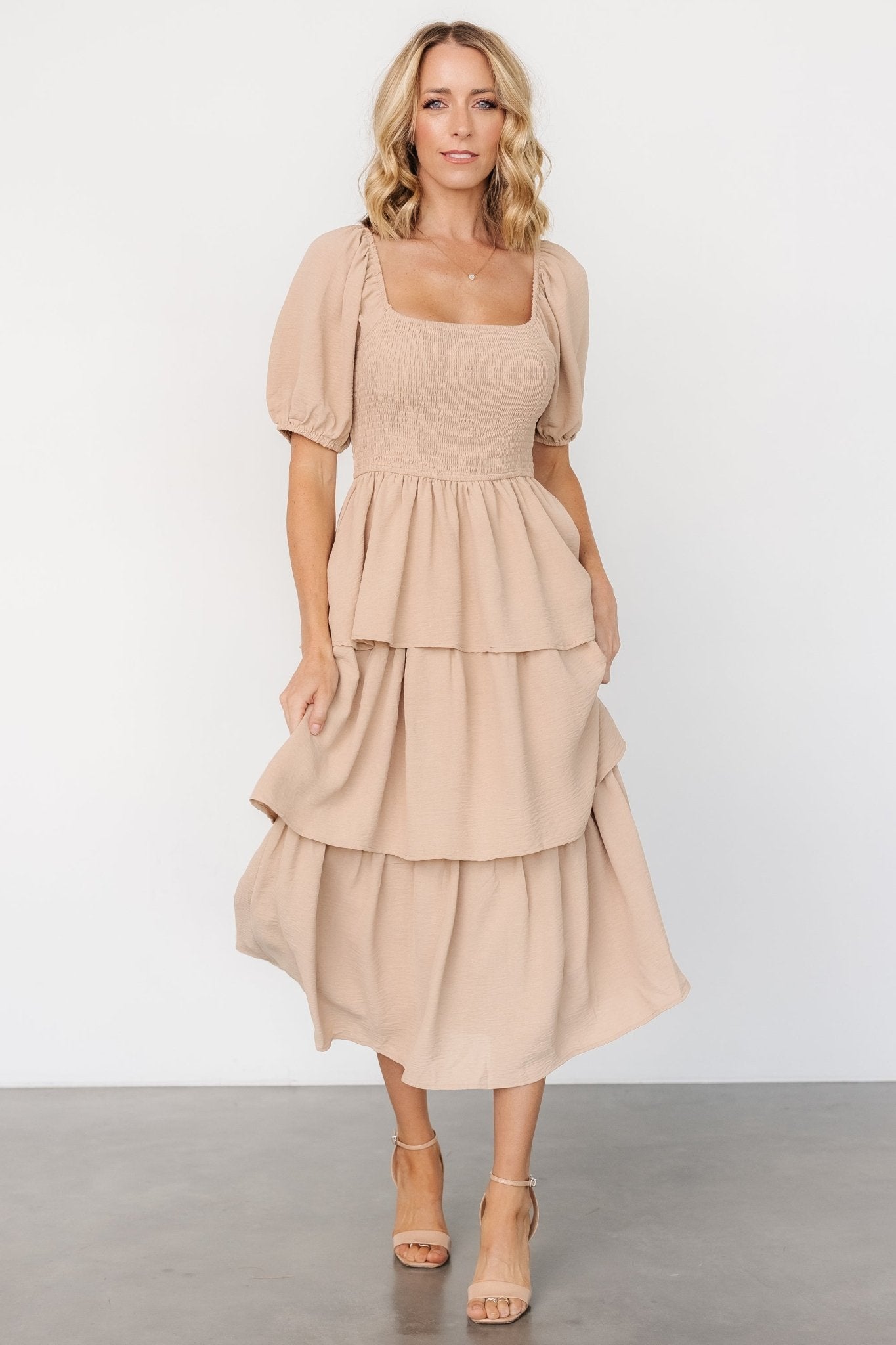 Ashbourne Tiered Dress | Taupe - Baltic Born