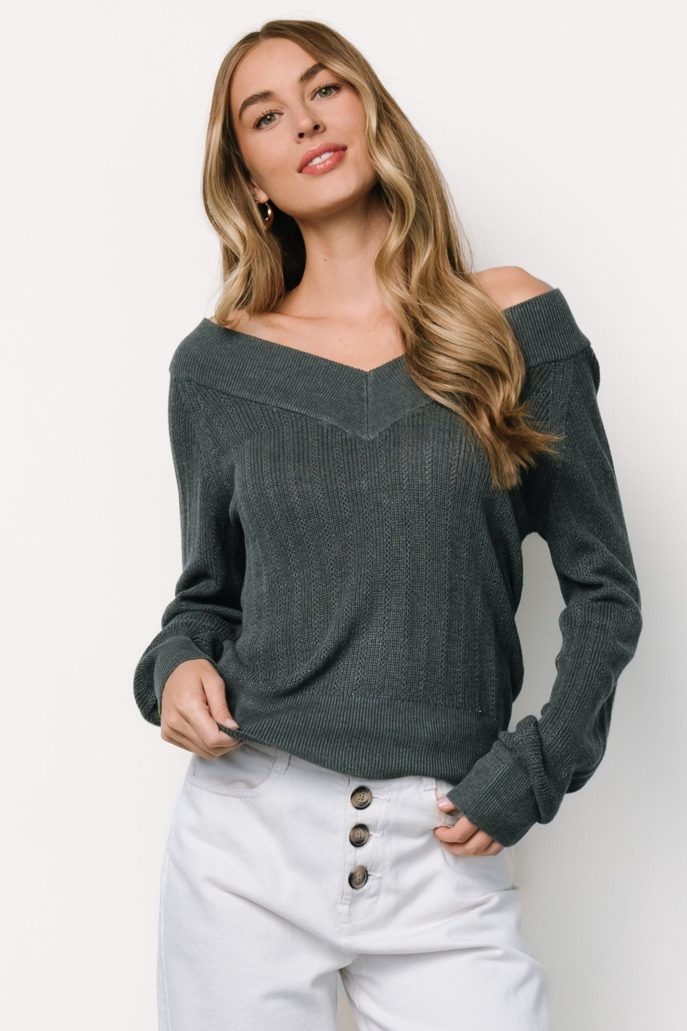 Ashby V Neck Sweater Top | Balsam - Baltic Born