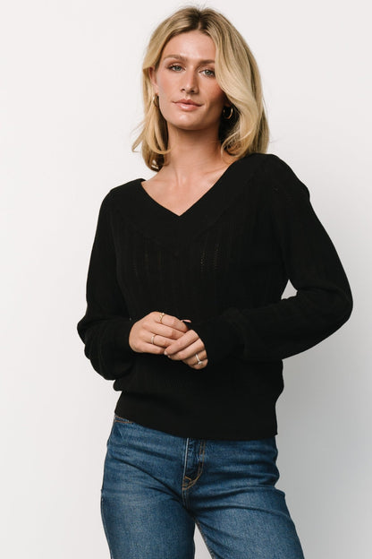 Ashby V Neck Sweater Top | Black - Baltic Born