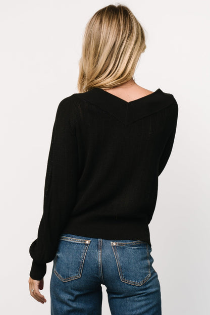 Ashby V Neck Sweater Top | Black - Baltic Born