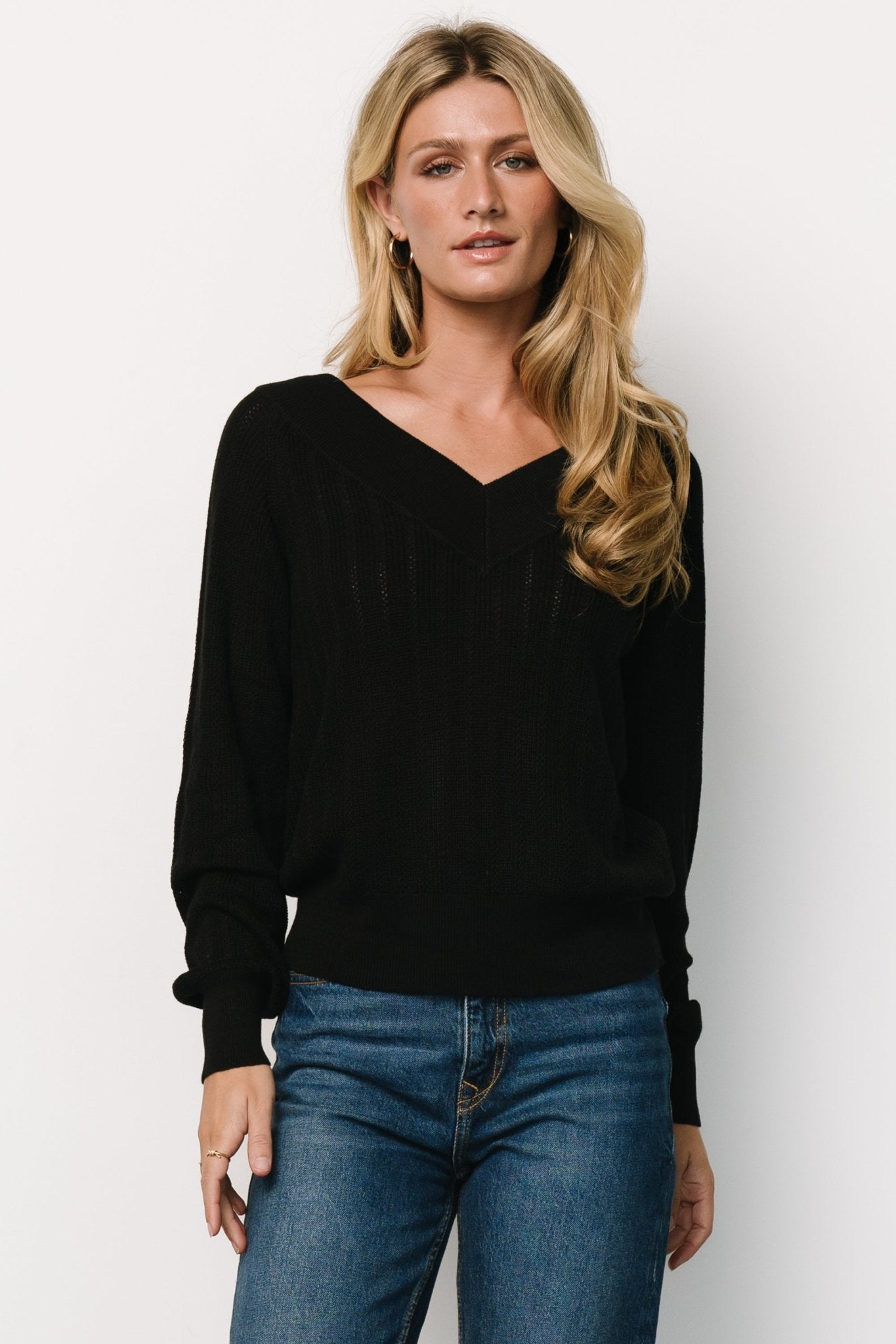 Ashby V Neck Sweater Top | Black - Baltic Born