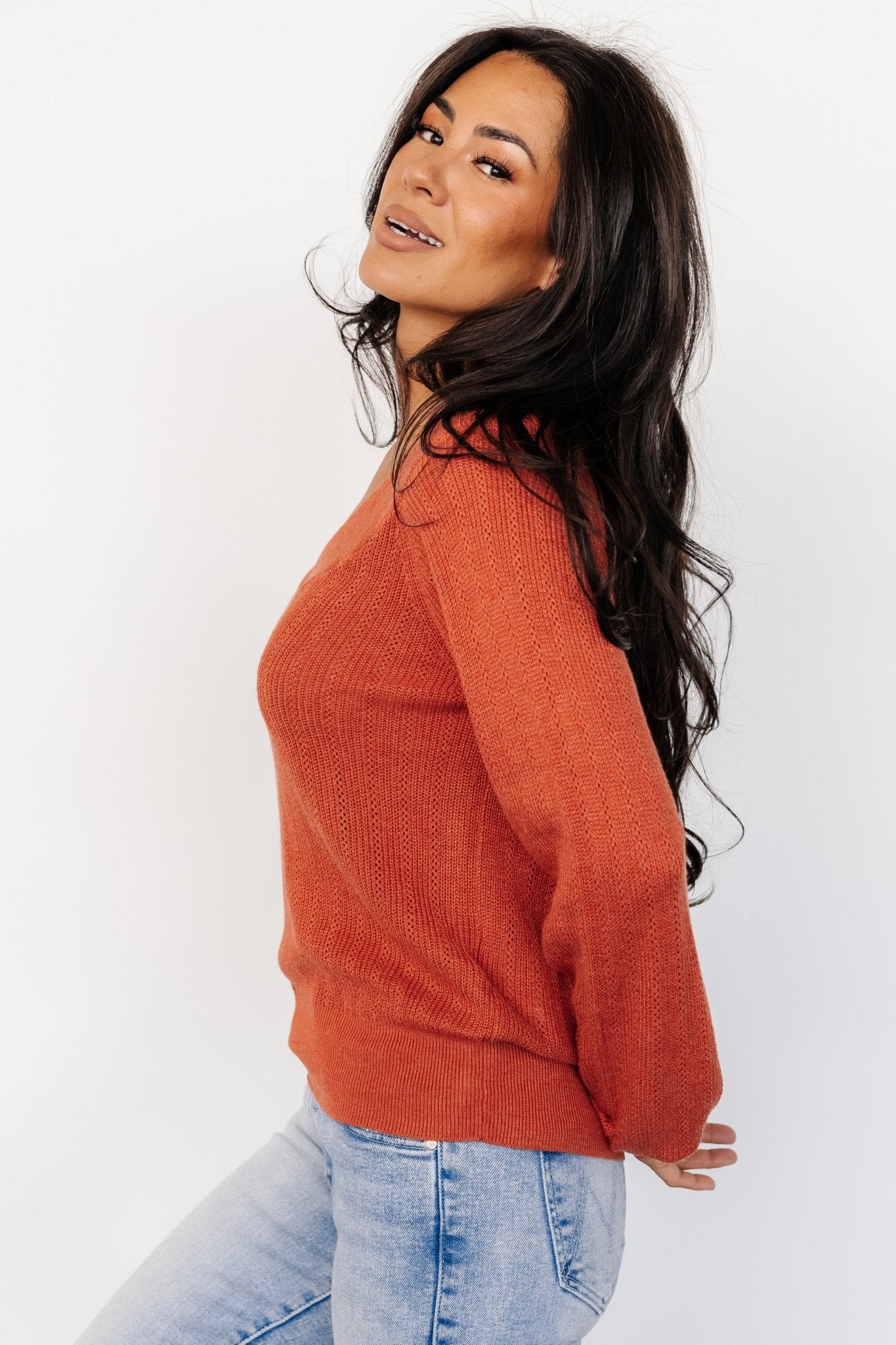 Ashby V Neck Sweater Top | Light Rust - Baltic Born