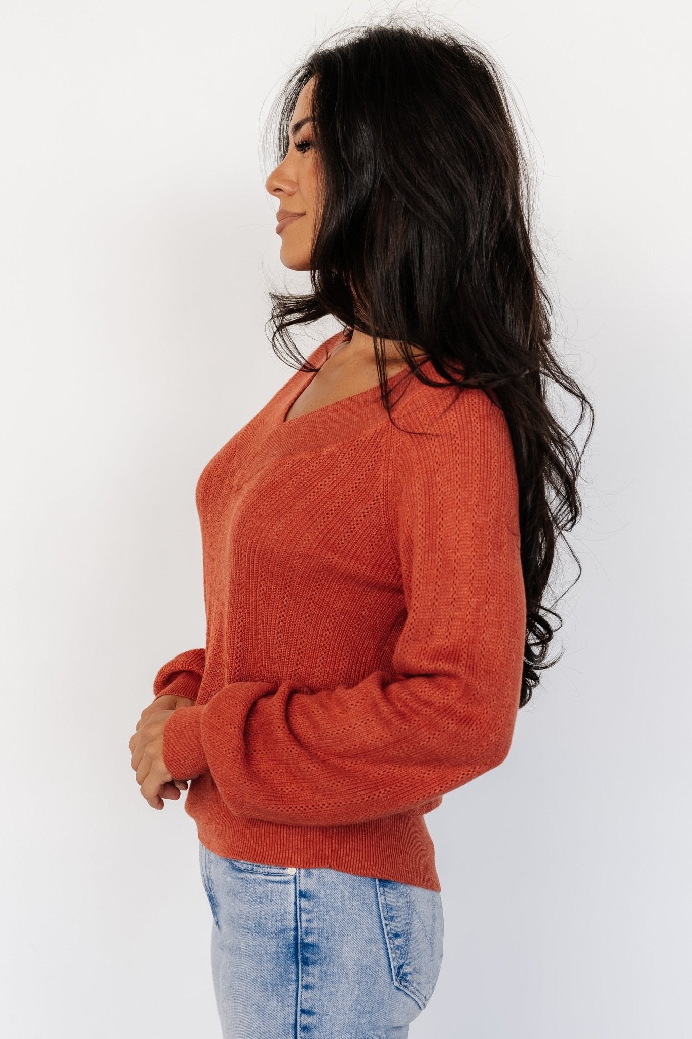 Ashby V Neck Sweater Top | Light Rust - Baltic Born