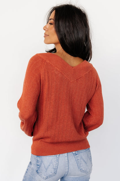 Ashby V Neck Sweater Top | Light Rust - Baltic Born