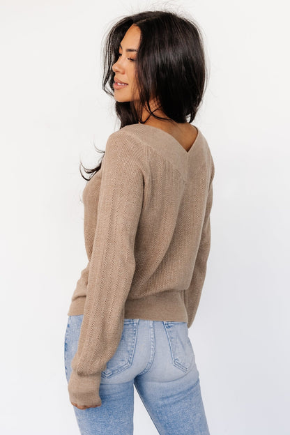 Ashby V Neck Sweater Top | Mocha - Baltic Born