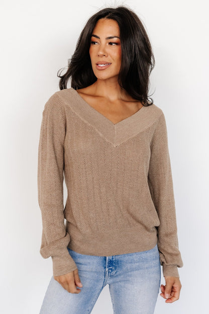 Ashby V Neck Sweater Top | Mocha - Baltic Born