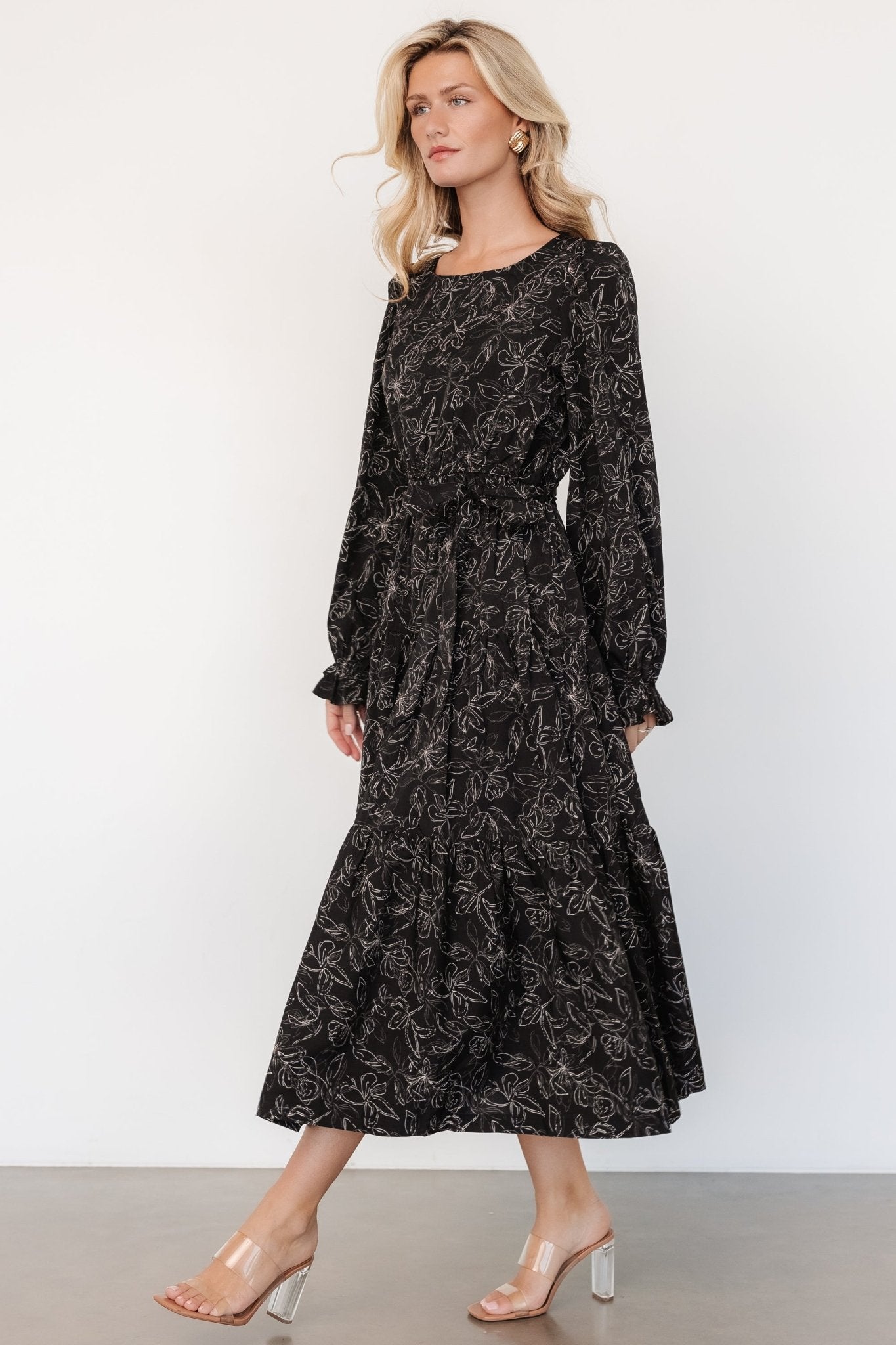 Ashlyn Long Sleeve Dress | Black Print - Baltic Born