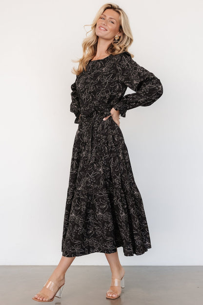 Ashlyn Long Sleeve Dress | Black Print - Baltic Born