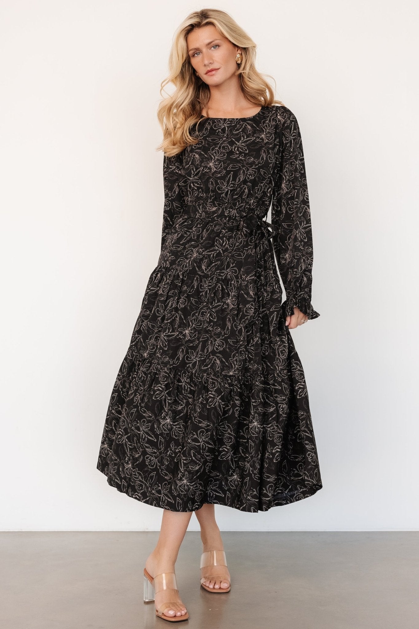 Ashlyn Long Sleeve Dress | Black Print - Baltic Born