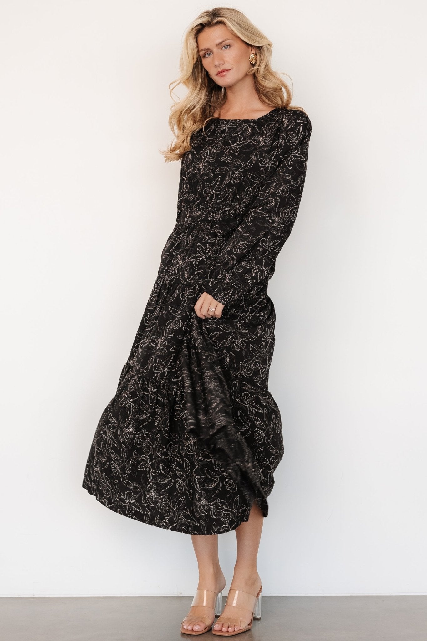 Ashlyn Long Sleeve Dress | Black Print - Baltic Born