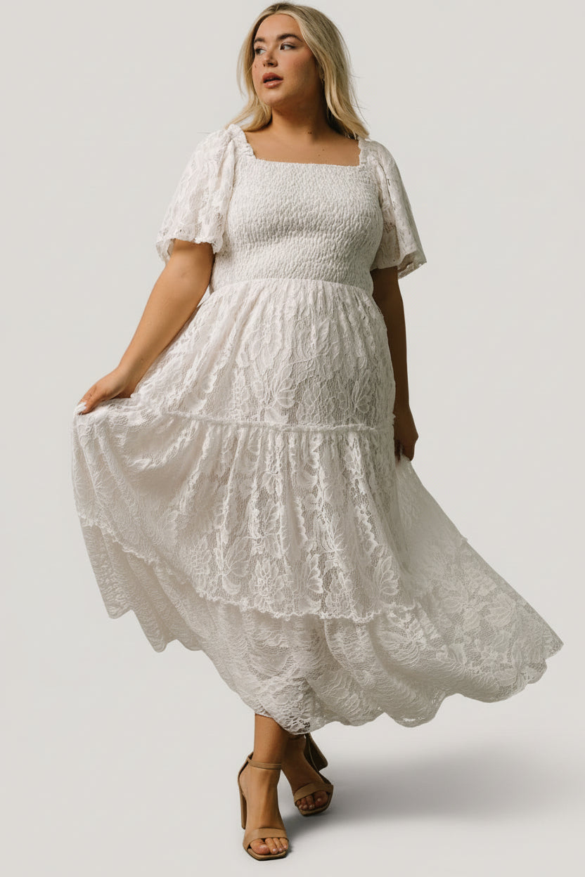 Aspen Smocked Lace Maxi Dress | Off White