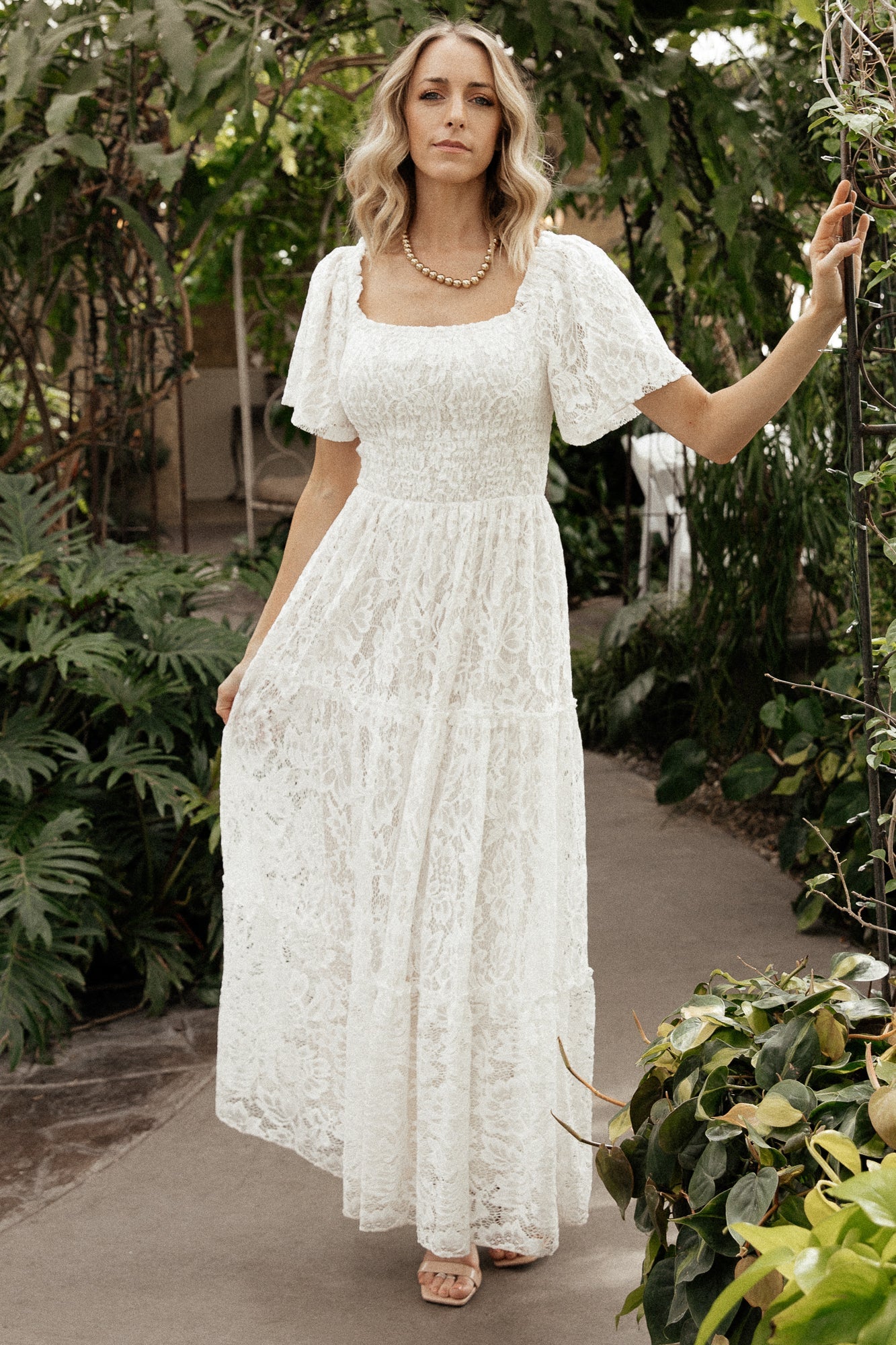Baltic Born Womens Aspen Smocked Lace Maxi Dress | Off White | Size: XL Baltic Born Womens Aspen Smocked Lace Maxi Dress | Off White | Size: XL