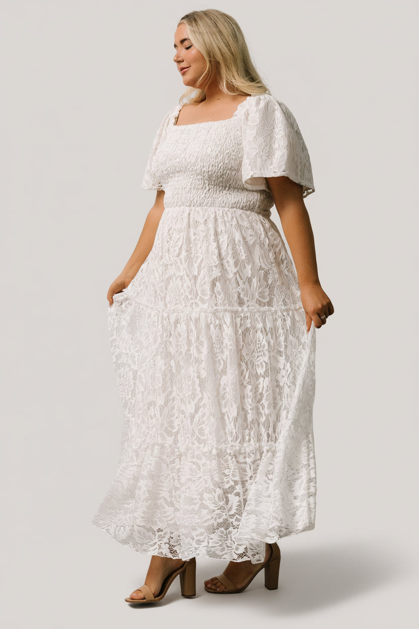 Women's Baltic Born Aspen Smocked Lace Maxi Dress Large Off White