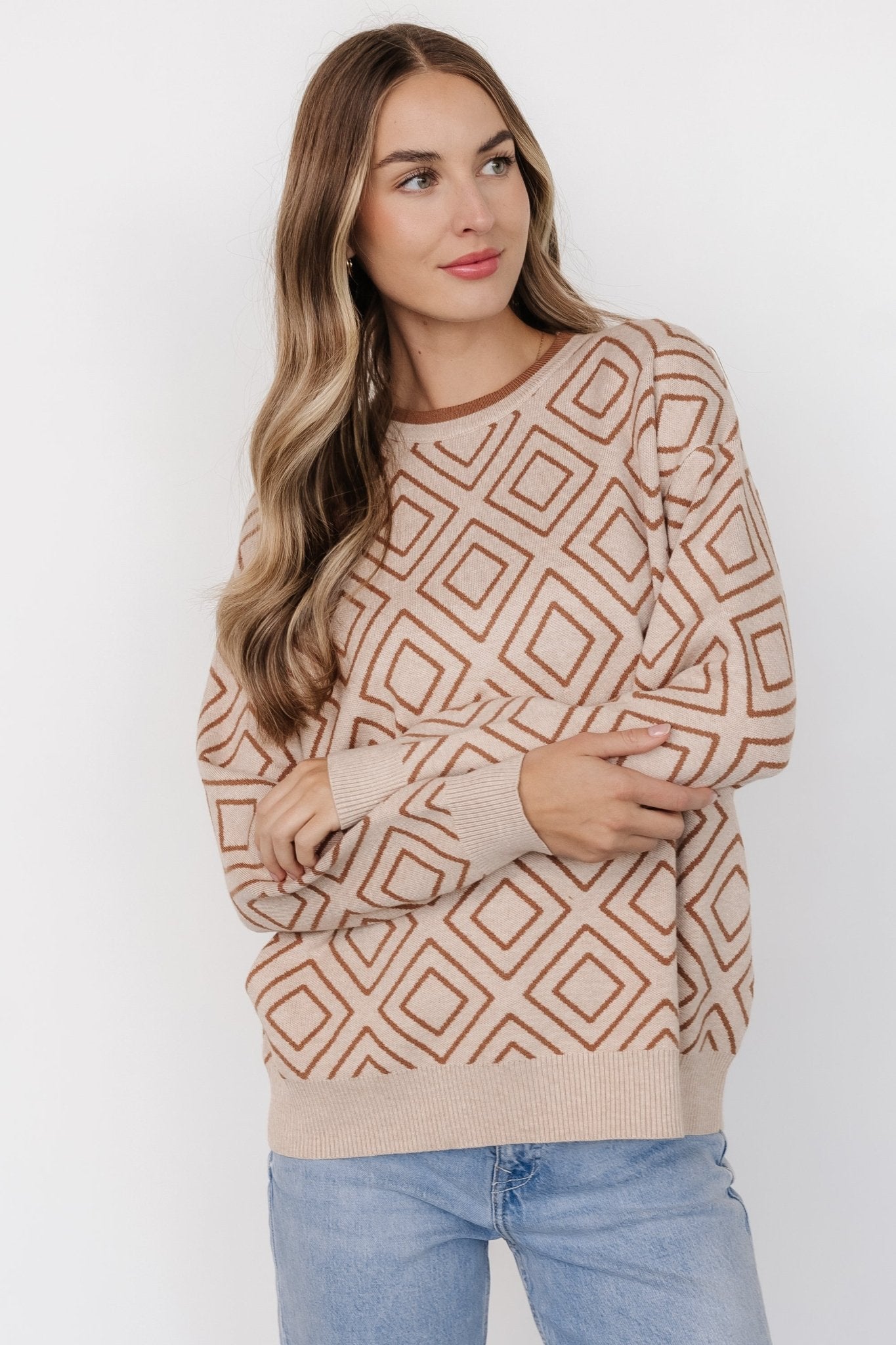 Asther Diamond Sweater | Oatmeal + Camel - Baltic Born