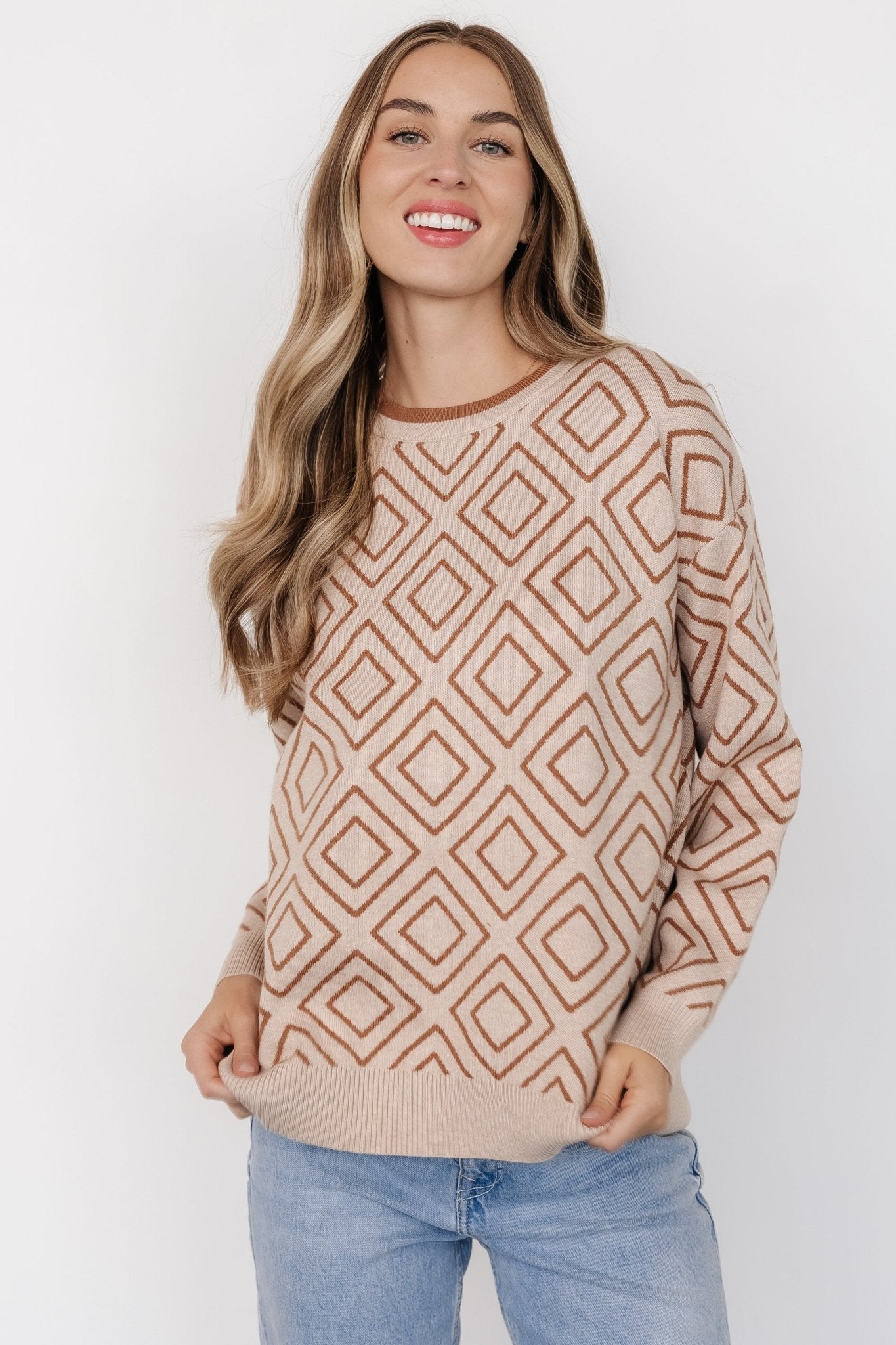 Asther Diamond Sweater | Oatmeal + Camel - Baltic Born