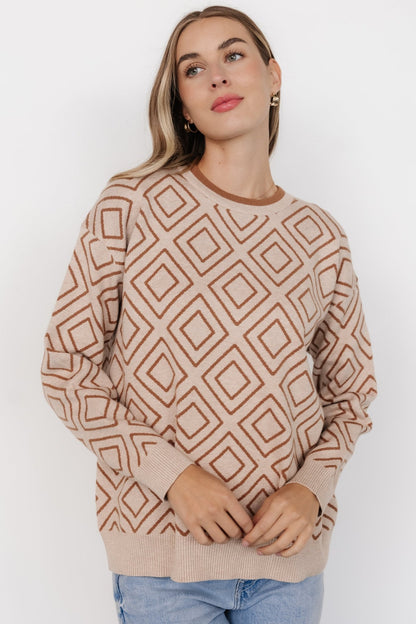 Asther Diamond Sweater | Oatmeal + Camel - Baltic Born