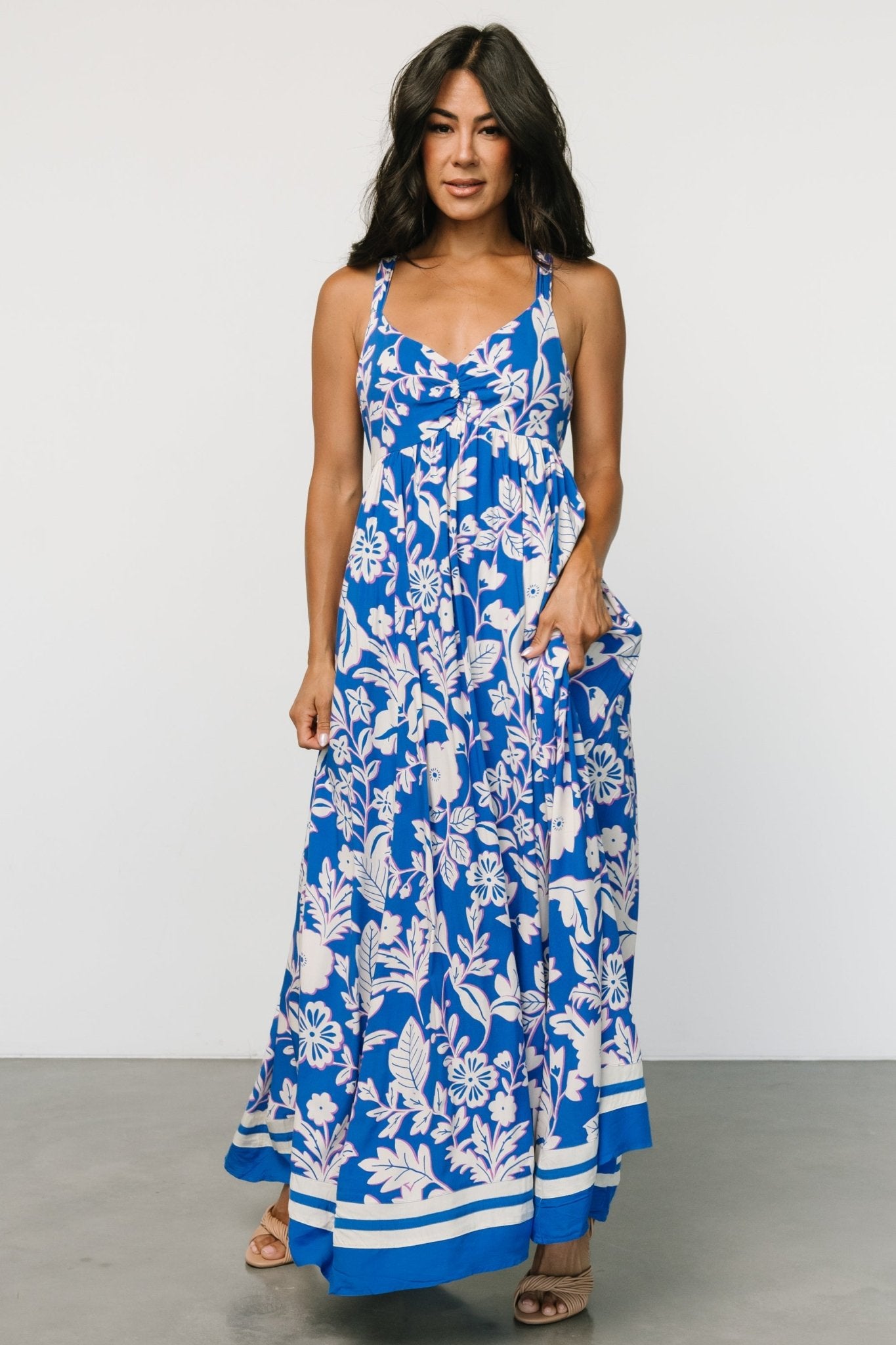 Atalanta Back Tie Maxi Dress | Blue Print - Baltic Born