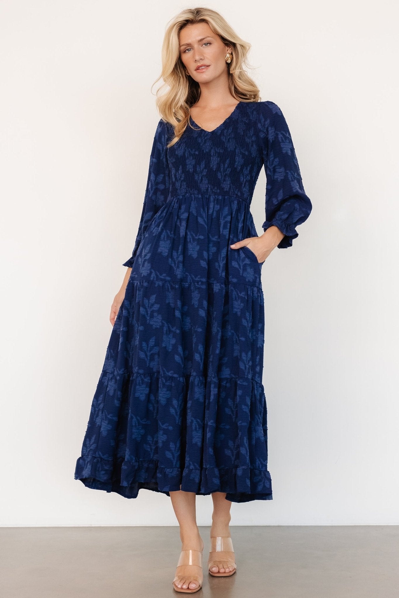 Aubrey Smocked Midi Dress | Navy Floral - Baltic Born