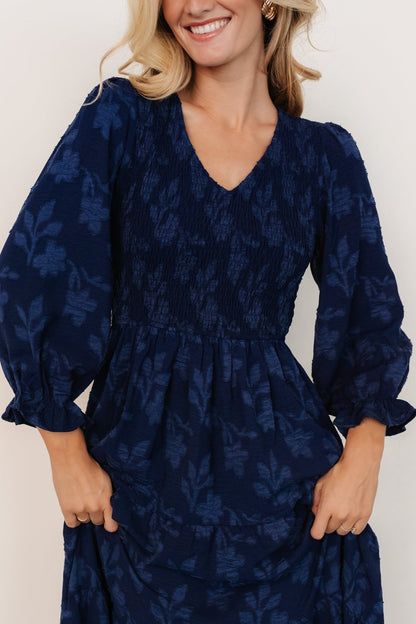 Aubrey Smocked Midi Dress | Navy Floral - Baltic Born