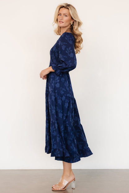 Aubrey Smocked Midi Dress | Navy Floral - Baltic Born