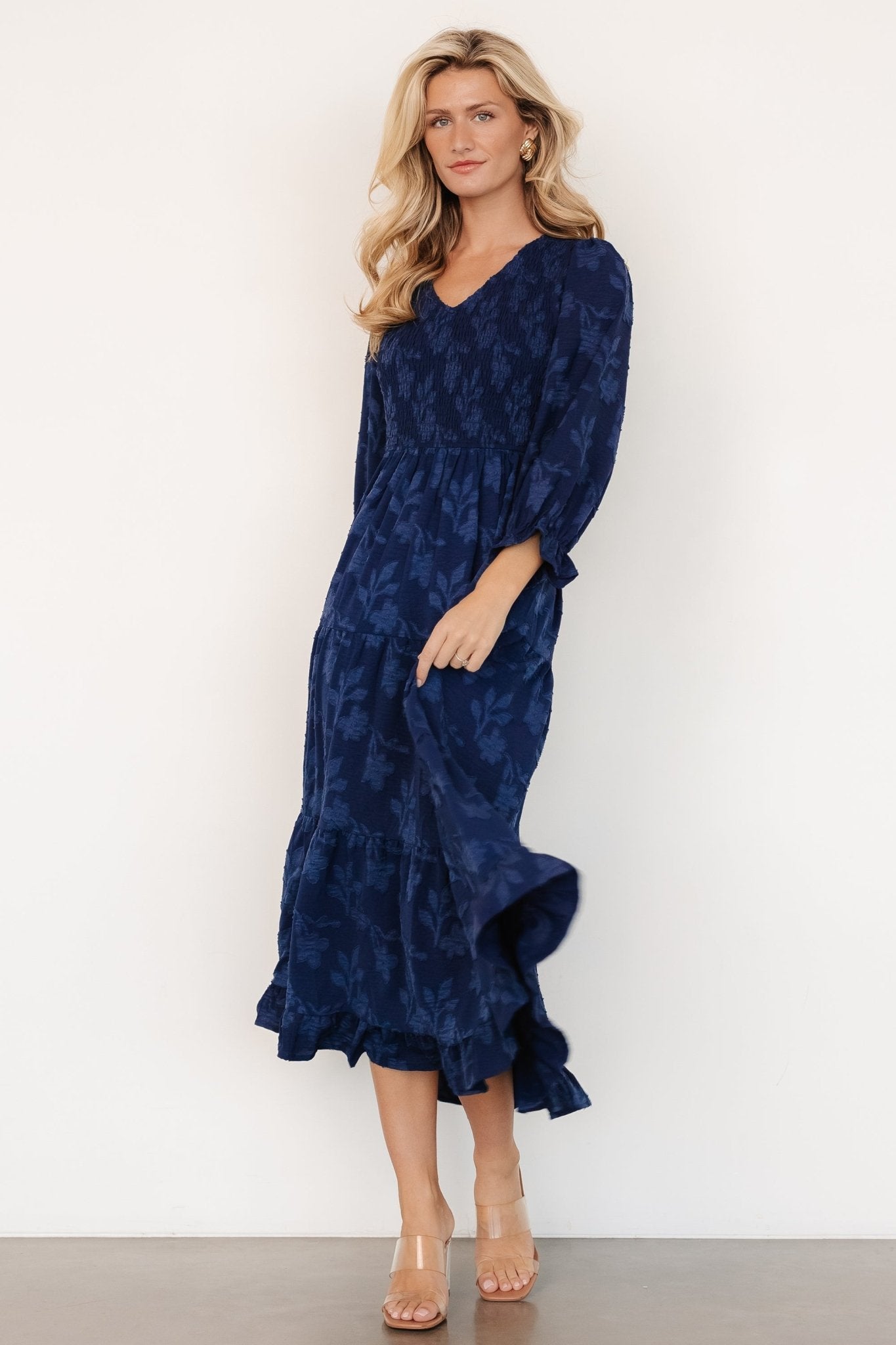 Aubrey Smocked Midi Dress | Navy Floral - Baltic Born