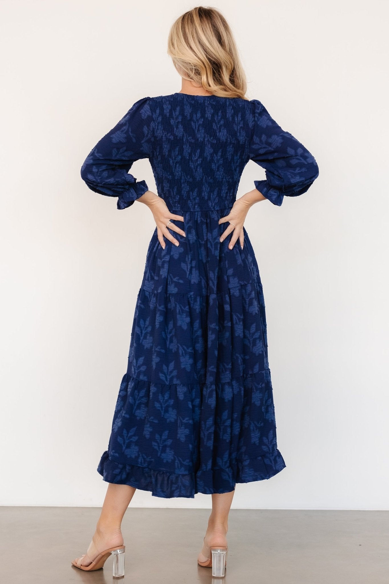 Aubrey Smocked Midi Dress | Navy Floral - Baltic Born