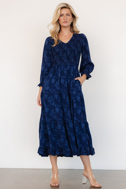 Aubrey Smocked Midi Dress | Navy Floral - Baltic Born